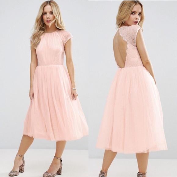 pink formal midi dress